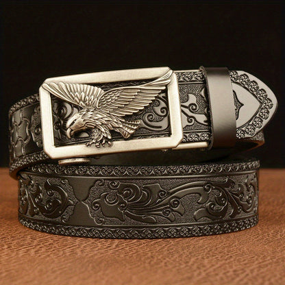 Men's Belt - 's Genuine Leather Eagle Buckle Western Cowboy Style Adjustable Strap - product detail view 13