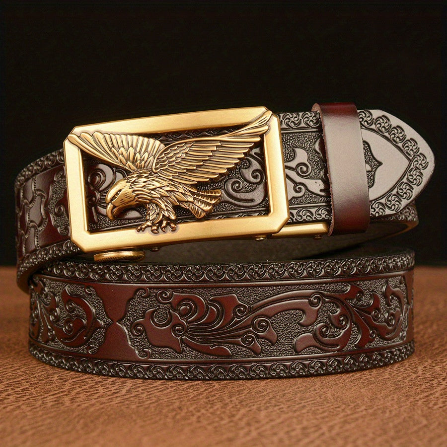 Men's Belt - 's Genuine Leather Eagle Buckle Western Cowboy Style Adjustable Strap - product detail view 14