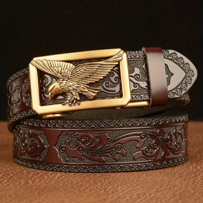 Men's Belt - 's Genuine Leather Eagle Buckle Western Cowboy Style Adjustable Strap - product detail view 14