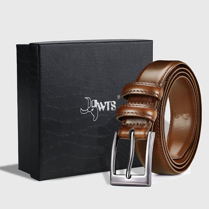 Men's Belt - 's Genuine Leather Gift Box Set Zinc Alloy Golden Buckle Dress for Jeans & - product detail view 2