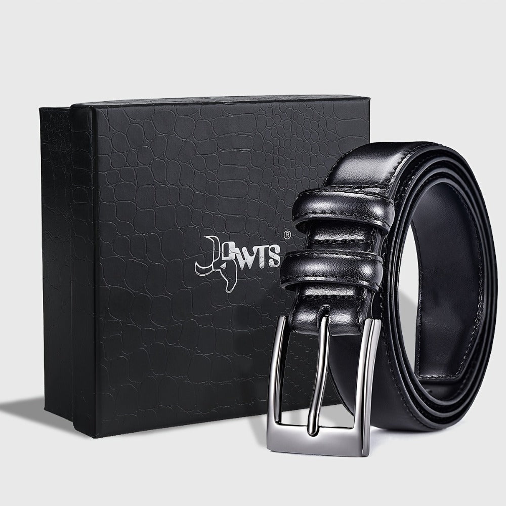 Men's Belt - 's Genuine Leather Gift Box Set Zinc Alloy Golden Buckle Dress for Jeans & - product detail view 3
