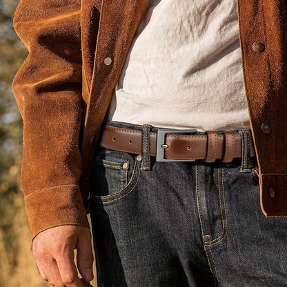 Men's Belt - 's Genuine Leather Gift Box Set Zinc Alloy Golden Buckle Dress for Jeans & - product detail view 7