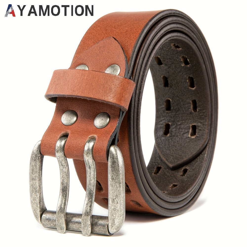 Men's Belt - 's Genuine Leather Handmade 1.2" Wide Full Grain Leather Work & Jeans - product detail view 3