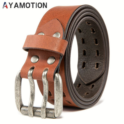 Men's Belt - 's Genuine Leather Handmade 1.2" Wide Full Grain Leather Work & Jeans - product detail view 3