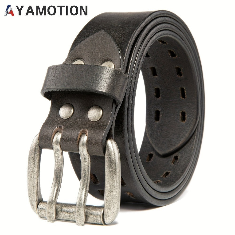 Men's Belt - 's Genuine Leather Handmade 1.2" Wide Full Grain Leather Work & Jeans - product detail view 4
