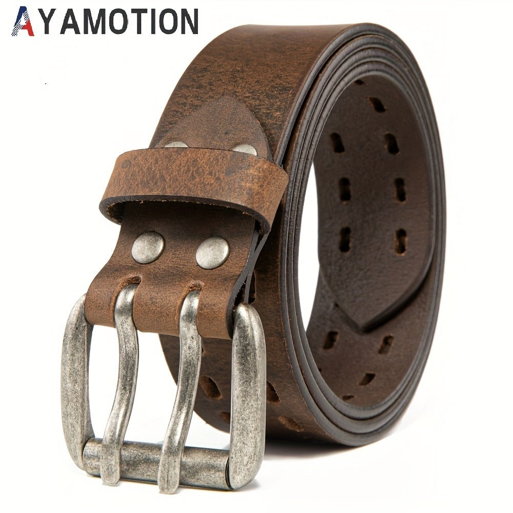 Men's Belt - 's Genuine Leather Handmade 1.2" Wide Full Grain Leather Work & Jeans - product detail view 5