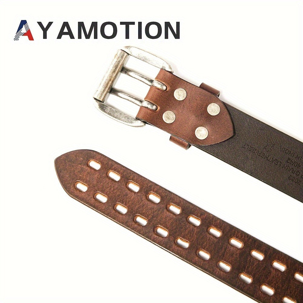 Men's Belt - 's Genuine Leather Handmade 1.2" Wide Full Grain Leather Work & Jeans - product detail view 9
