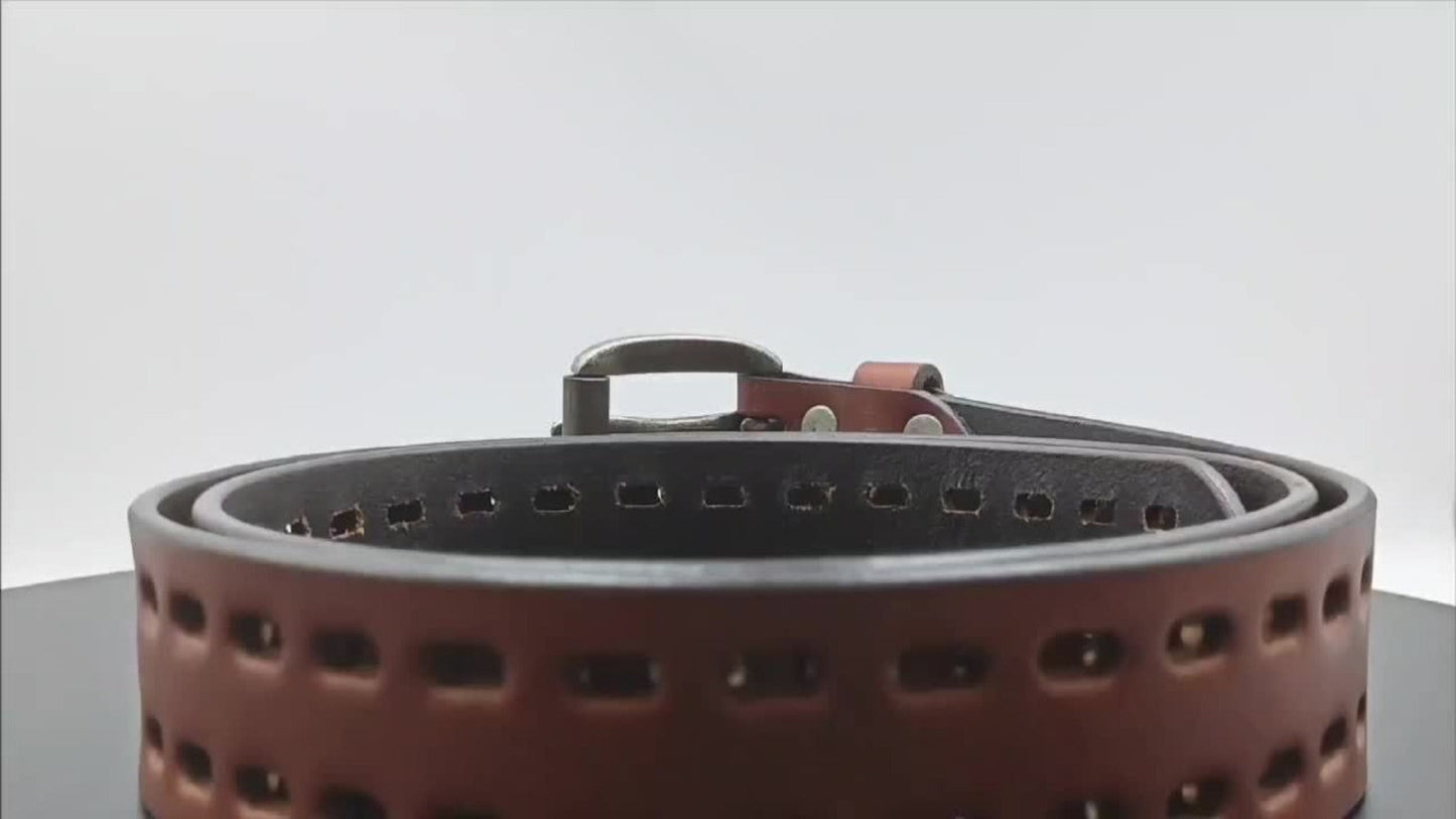 Men's Belt - 's Genuine Leather Handmade 1.2" Wide Full Grain Leather Work & Jeans - product detail view 11