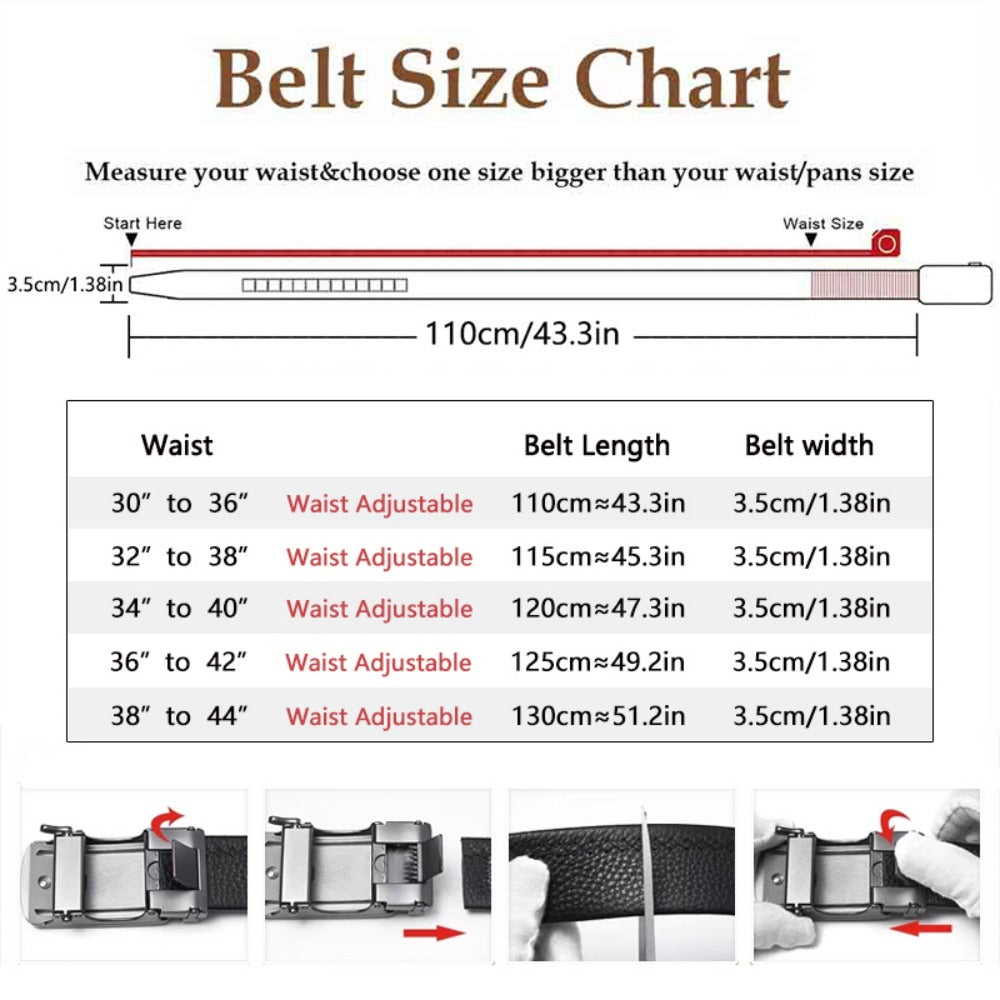 Men's Belt - 's Genuine Leather Set 2-Pack Automatic Ratchet Buckle, Adjustable 110 - product detail view 2