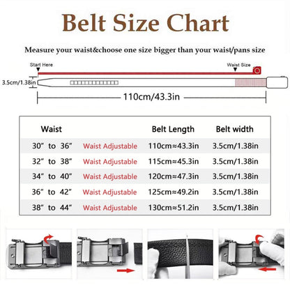Men's Belt - 's Genuine Leather Set 2-Pack Automatic Ratchet Buckle, Adjustable 110 - product detail view 2