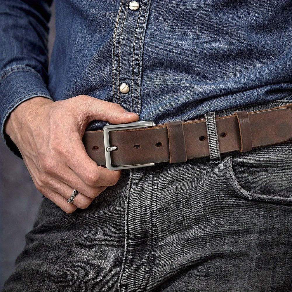Men's Belt - 's Genuine Leather Set 2-Pack Alloy Pin Buckle, 4 Color Combos, Waist 30 - product detail view 9