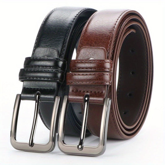Men's Belt - 's Leather 2-Pack Pin Buckle Casual Retro Genuine Style Jeans Set - main product view