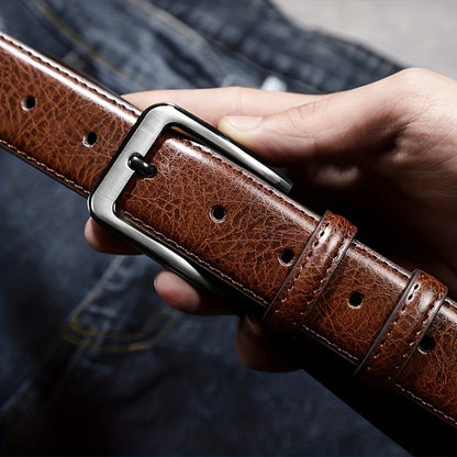 Men's Belt - 's Leather 2-Pack Pin Buckle Casual Retro Genuine Style Jeans Set - product detail view 4