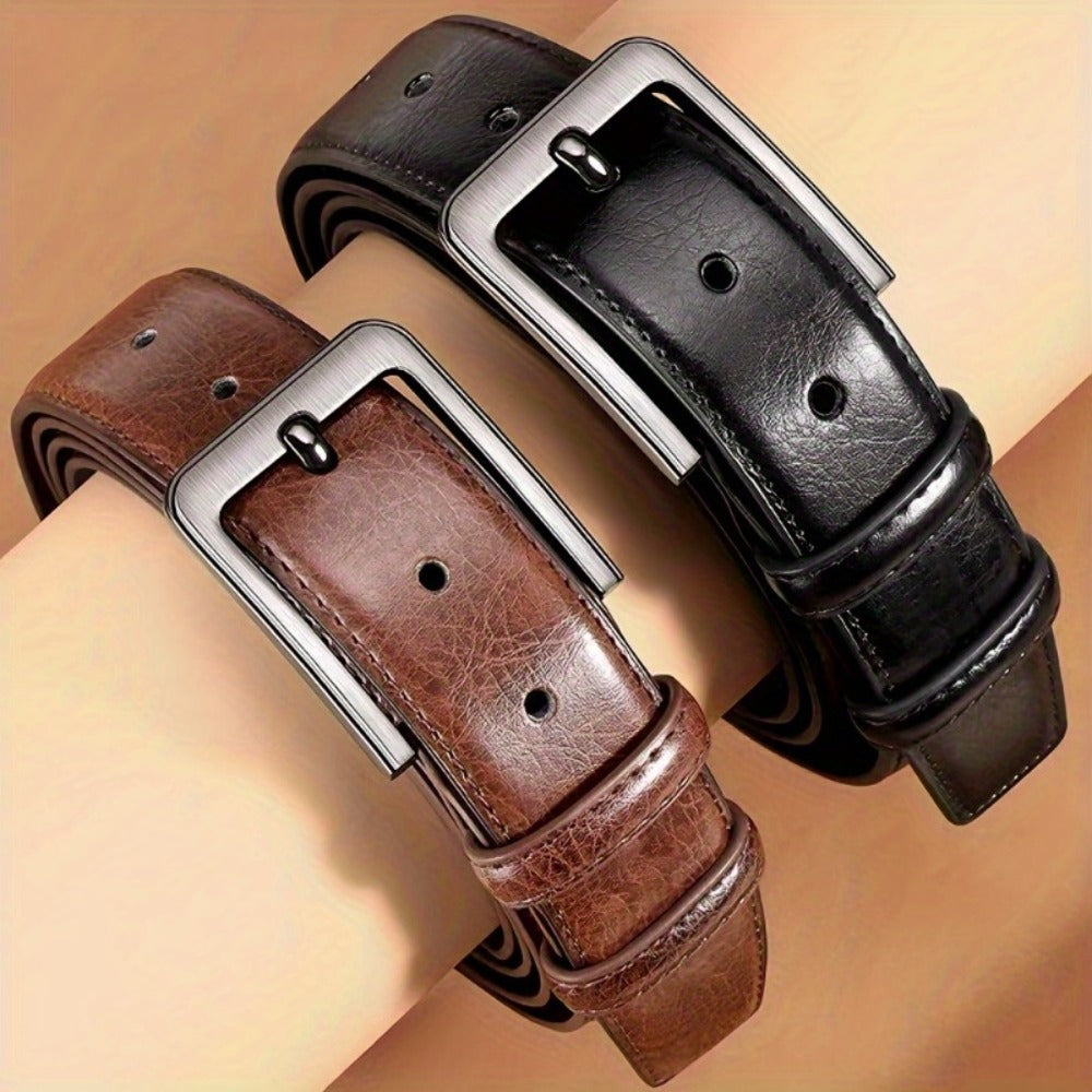 Men's Belt - 's Leather 2-Pack Pin Buckle Casual Retro Genuine Style Jeans Set - product detail view 5