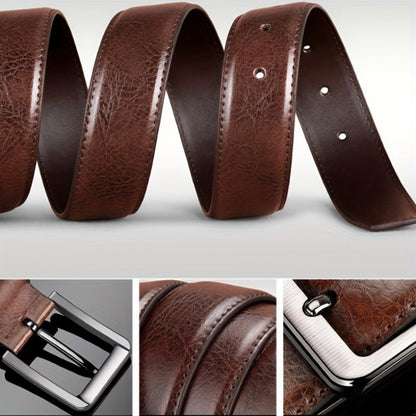 Men's Belt - 's Leather 2-Pack Pin Buckle Casual Retro Genuine Style Jeans Set - product detail view 7