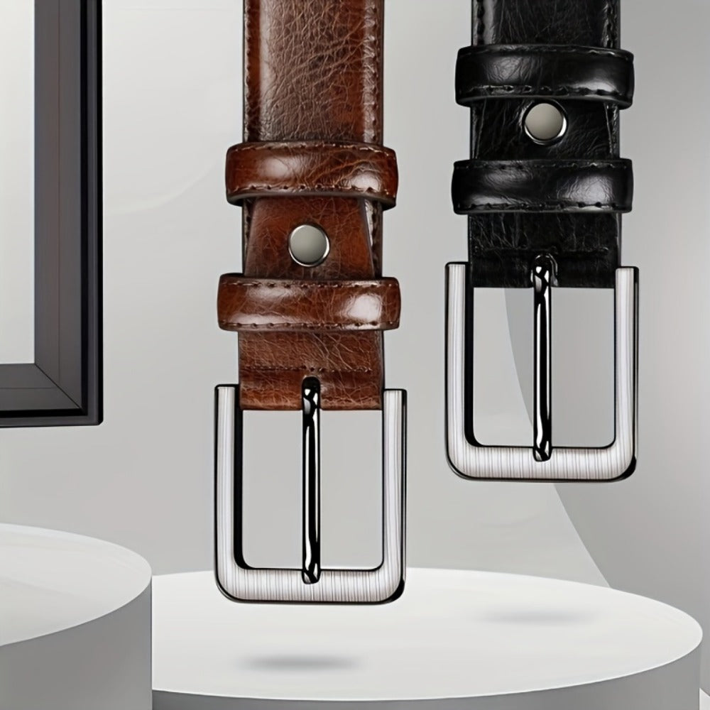 Men's Belt - 's Leather 2-Pack Pin Buckle Casual Retro Genuine Style Jeans Set - product detail view 9