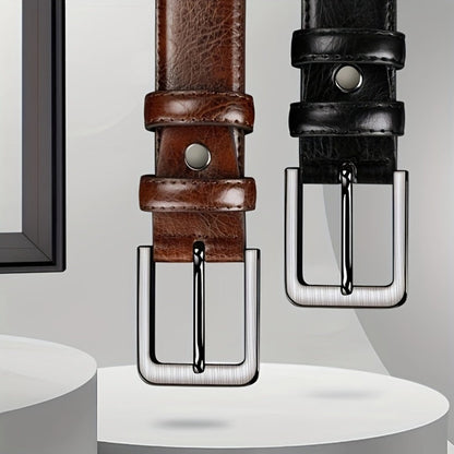 Men's Belt - 's Leather 2-Pack Pin Buckle Casual Retro Genuine Style Jeans Set - product detail view 9