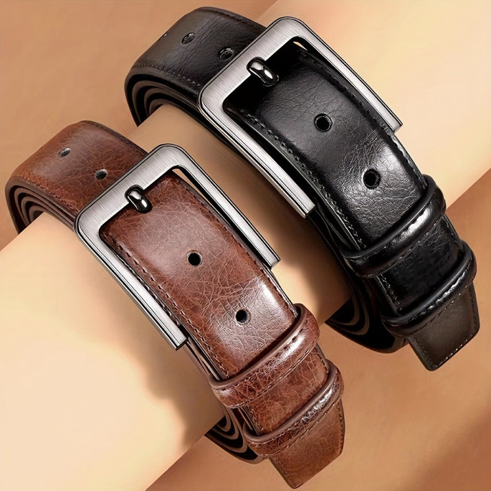 Men's Belt - 's Leather 2-Pack Pin Buckle Casual Retro Genuine Style Jeans Set - product detail view 13