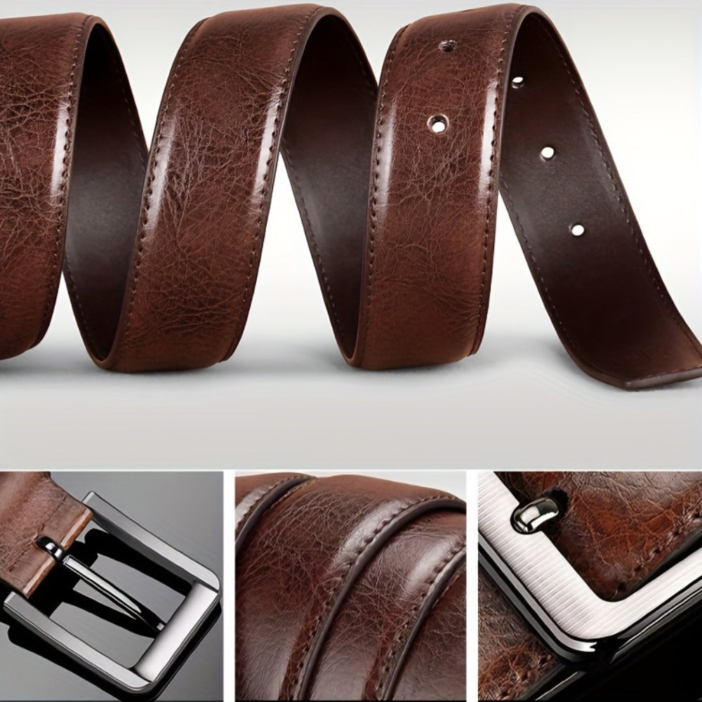 Men's Belt - 's Leather 2-Pack Pin Buckle Casual Retro Genuine Style Jeans Set - product detail view 15