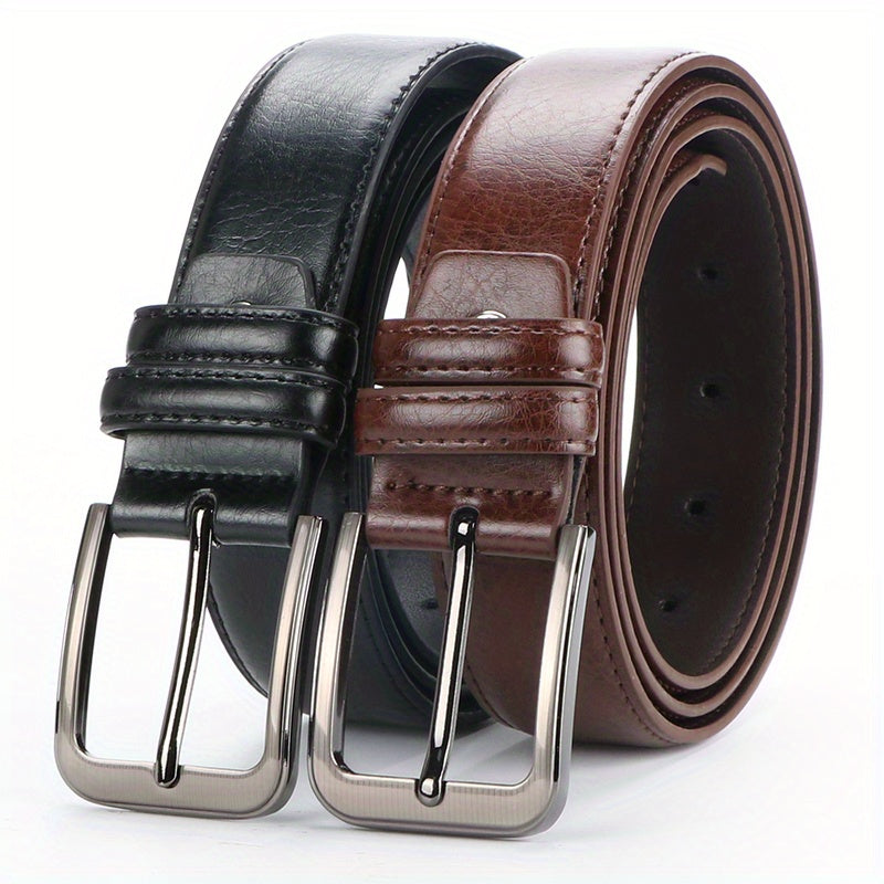 Men's Belt - 's Leather 2-Pack Pin Buckle Casual Retro Genuine Style Jeans Set - product detail view 16