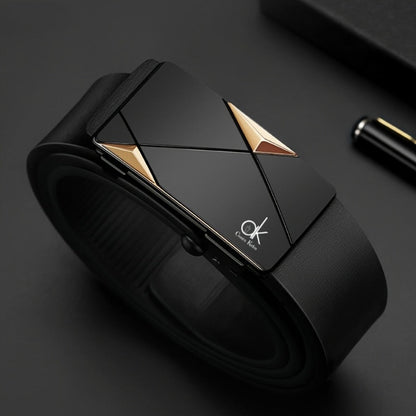 Men's Belt - 's Leather with Automatic Buckle Black & Silver & Gold, Casual Formal - product detail view 4