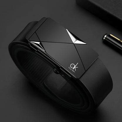 Men's Belt - 's Leather with Automatic Buckle Black & Silver & Gold, Casual Formal - product detail view 5
