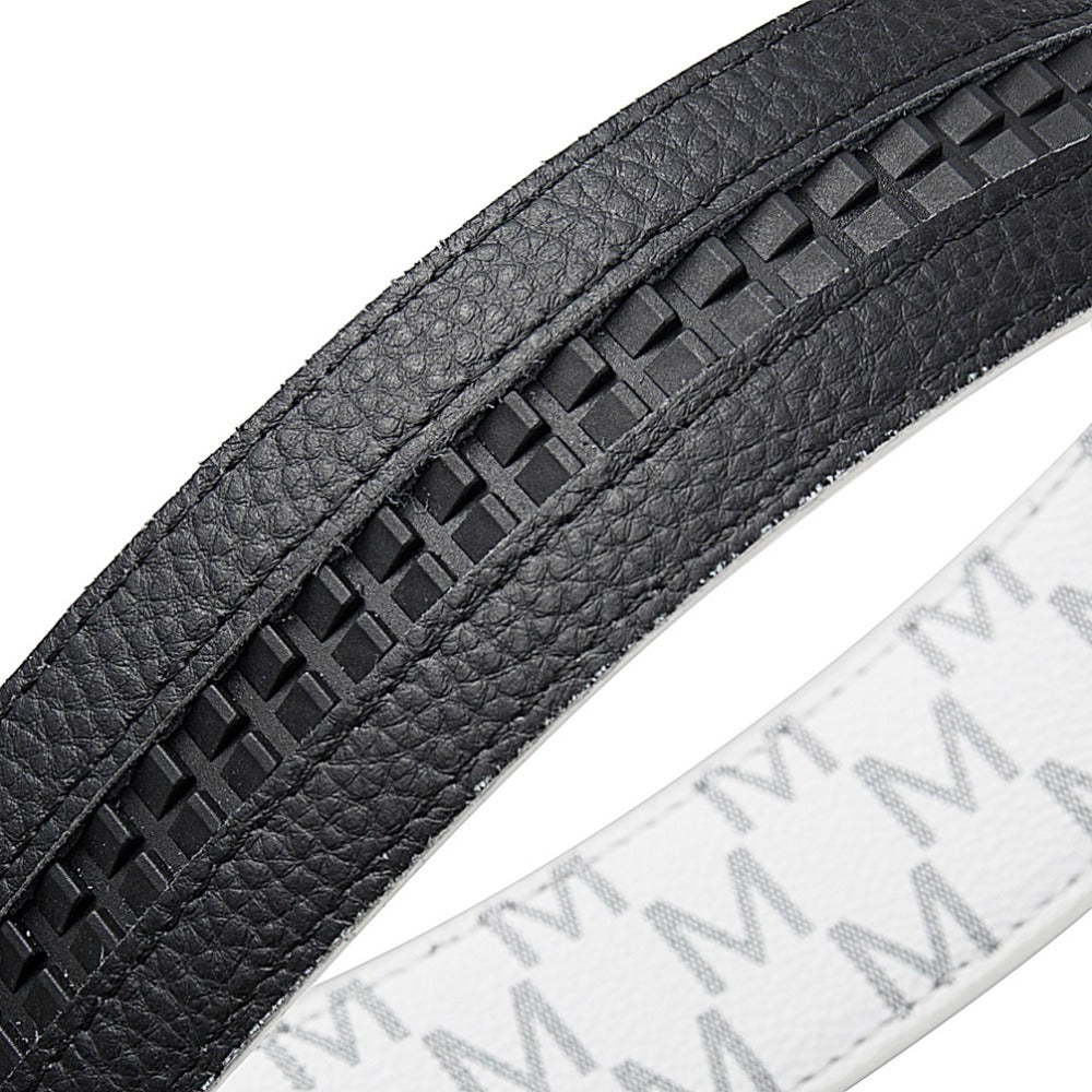 Men's Belt - 's Leather Automatic Buckle Letter M Alloy Buckle Adjustable Dress Black - product detail view 6