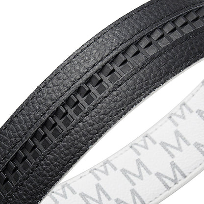 Men's Belt - 's Leather Automatic Buckle Letter M Alloy Buckle Adjustable Dress Black - product detail view 6