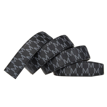 Men's Belt - 's Leather Automatic Buckle Letter M Alloy Buckle Adjustable Dress Black - product detail view 7