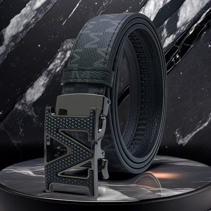 Men's Belt - 's Leather Automatic Buckle Letter M Alloy Buckle Adjustable Dress Black - product detail view 11