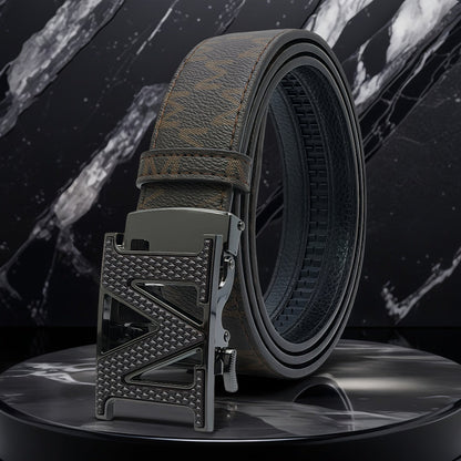 Men's Belt - 's Leather Automatic Buckle Letter M Alloy Buckle Adjustable Dress Black - product detail view 13