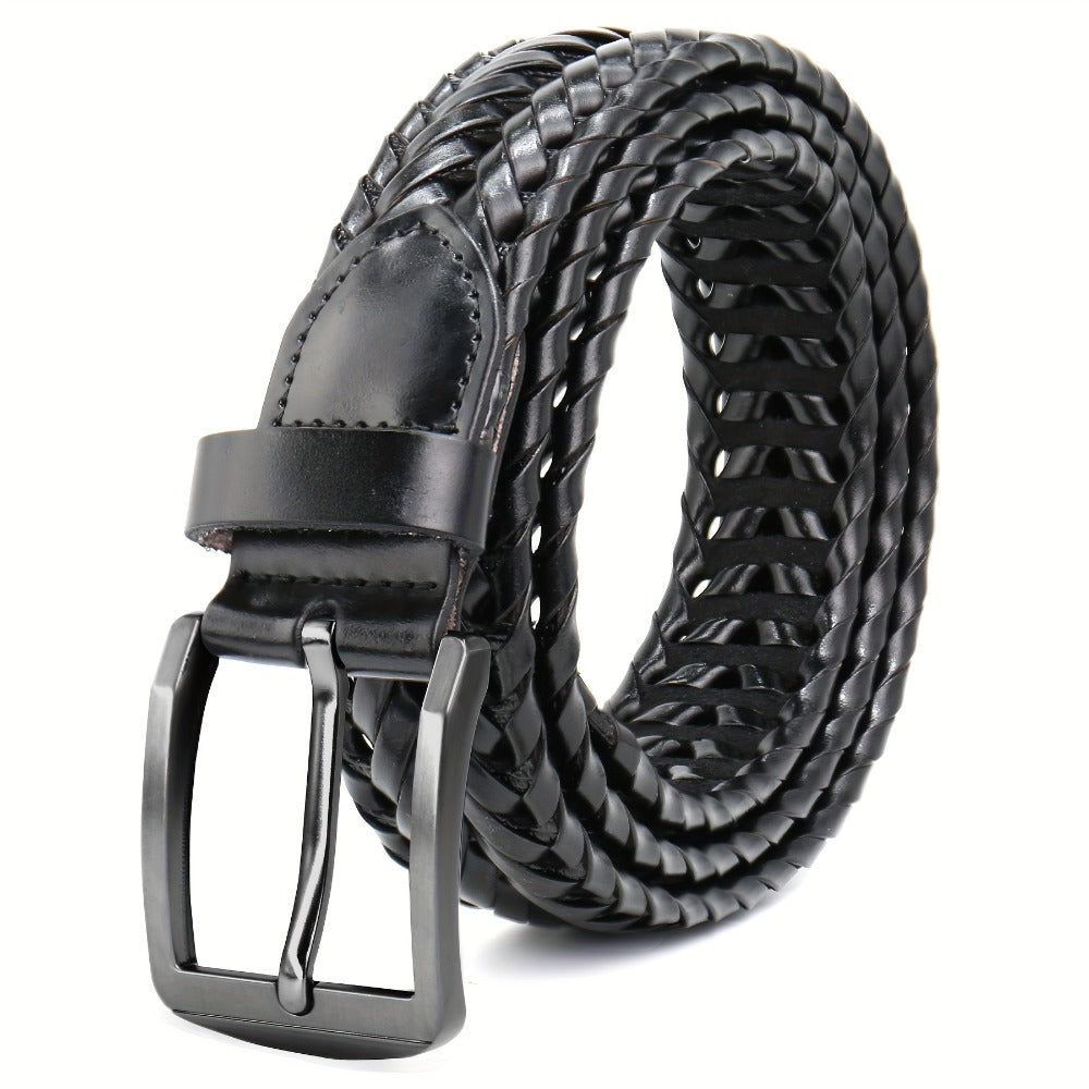 Men's Belt - 's Leather Braided Casual Dress for Jeans Golf Pants, 5 Colors, Sizes 34 - product detail view 3