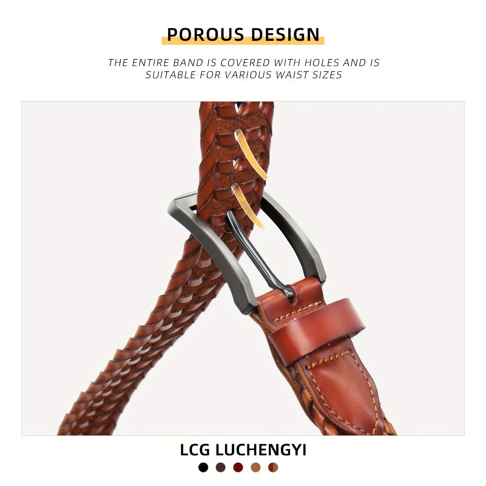 Men's Belt - 's Leather Braided Casual Dress for Jeans Golf Pants, 5 Colors, Sizes 34 - product detail view 4
