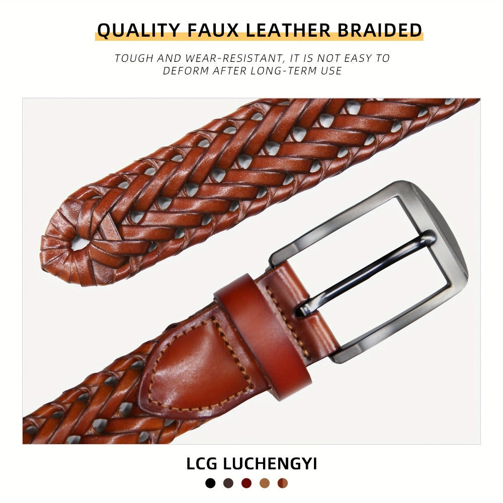 Men's Belt - 's Leather Braided Casual Dress for Jeans Golf Pants, 5 Colors, Sizes 34 - product detail view 5