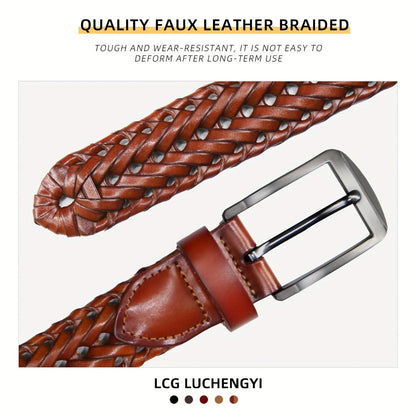 Men's Belt - 's Leather Braided Casual Dress for Jeans Golf Pants, 5 Colors, Sizes 34 - product detail view 5