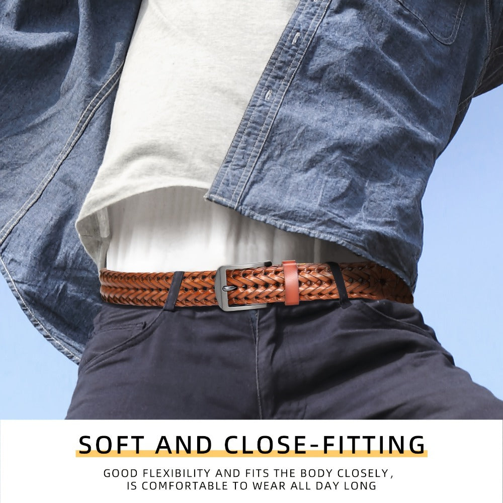 Men's Belt - 's Leather Braided Casual Dress for Jeans Golf Pants, 5 Colors, Sizes 34 - product detail view 11