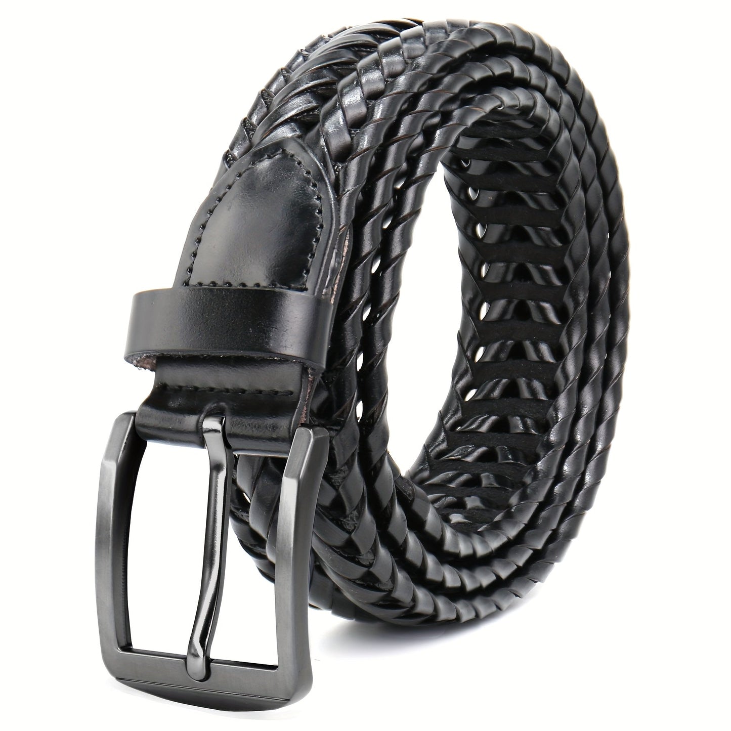 Men's Belt - 's Leather Braided Casual Dress for Jeans Golf Pants, 5 Colors, Sizes 34 - product detail view 12