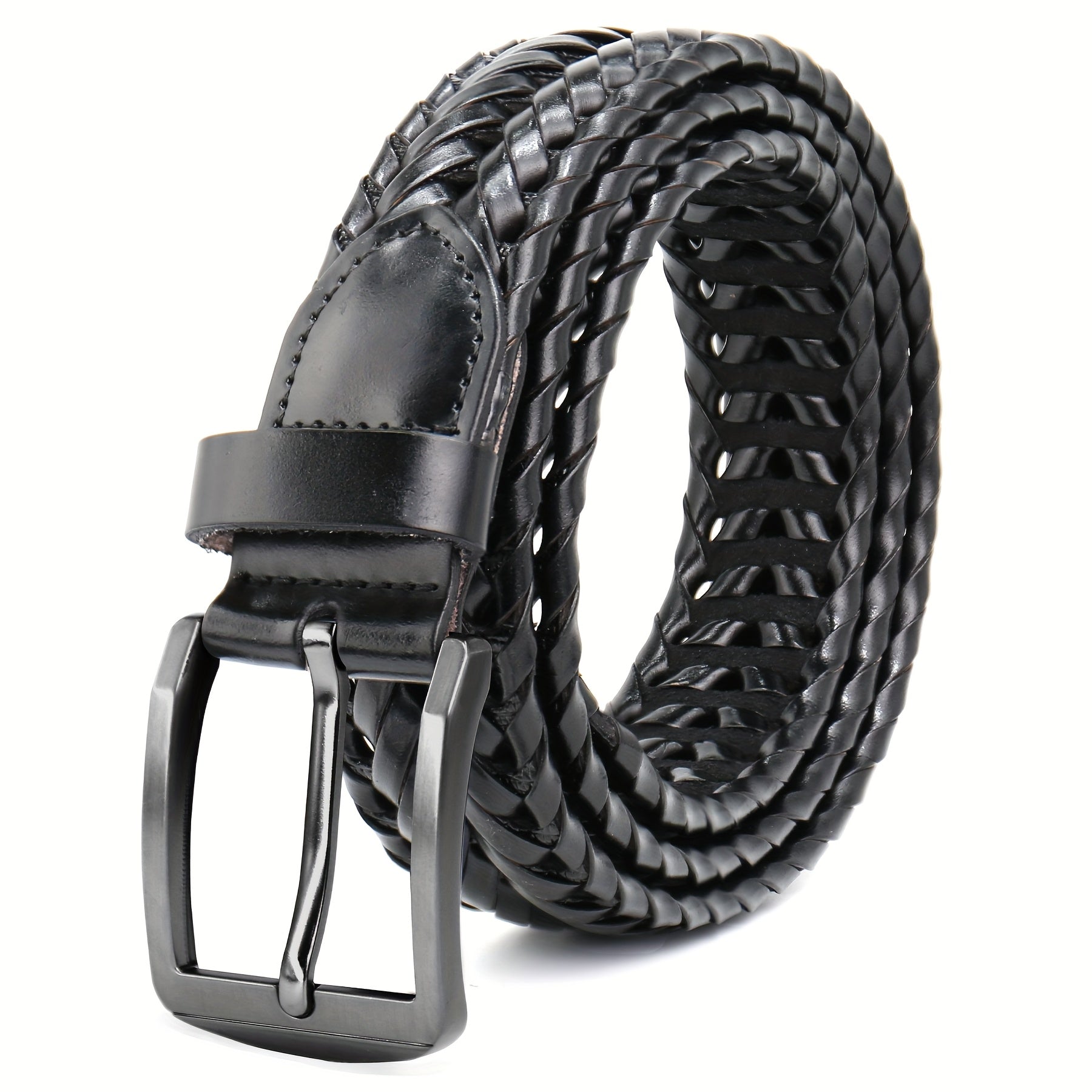 Men's Belt - 's Leather Braided Casual Dress for Jeans Golf Pants, 5 Colors, Sizes 34 - product detail view 12
