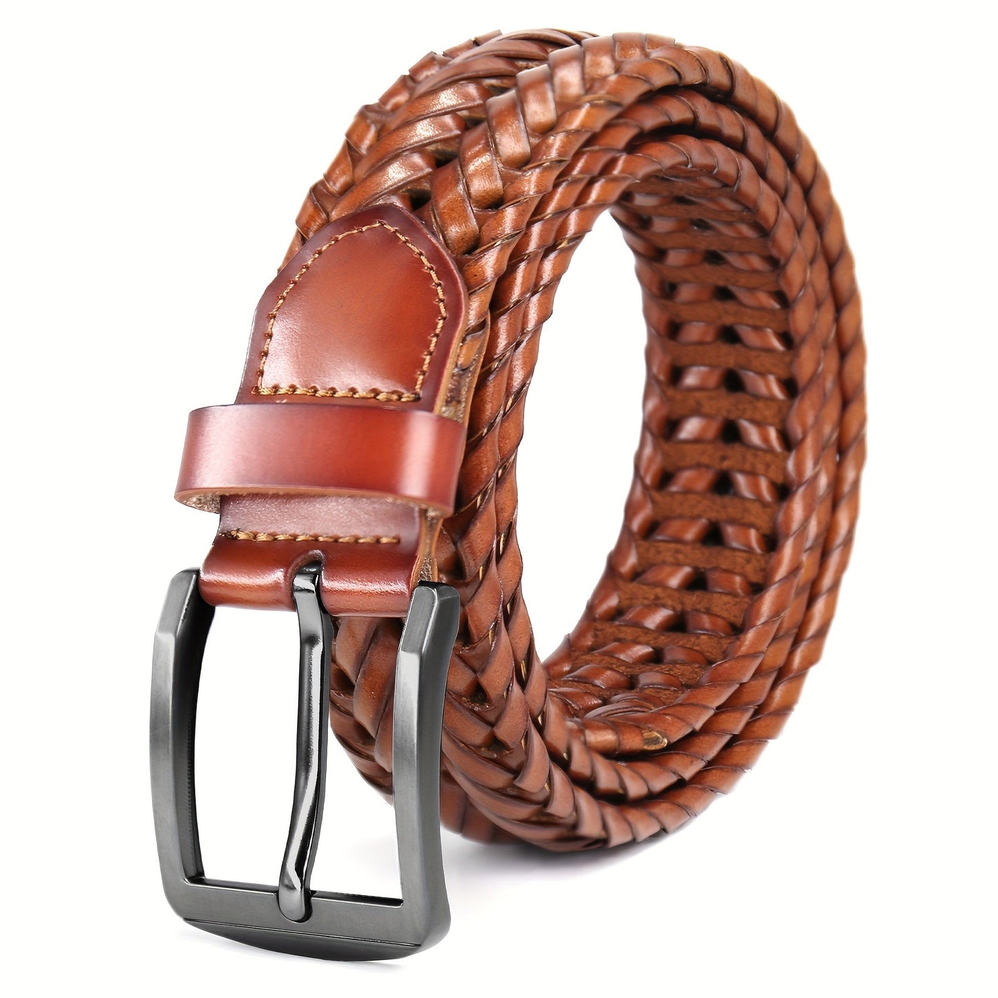 Men's Belt - 's Leather Braided Casual Dress for Jeans Golf Pants, 5 Colors, Sizes 34 - product detail view 13