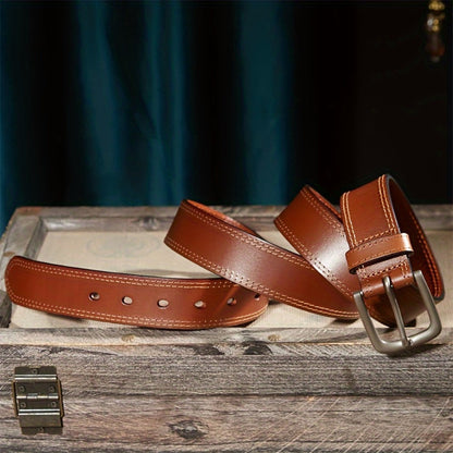 Men's Belt - 's Leather Full Grain Genuine Leather Handmade Dress Stainless Steel - product detail view 19