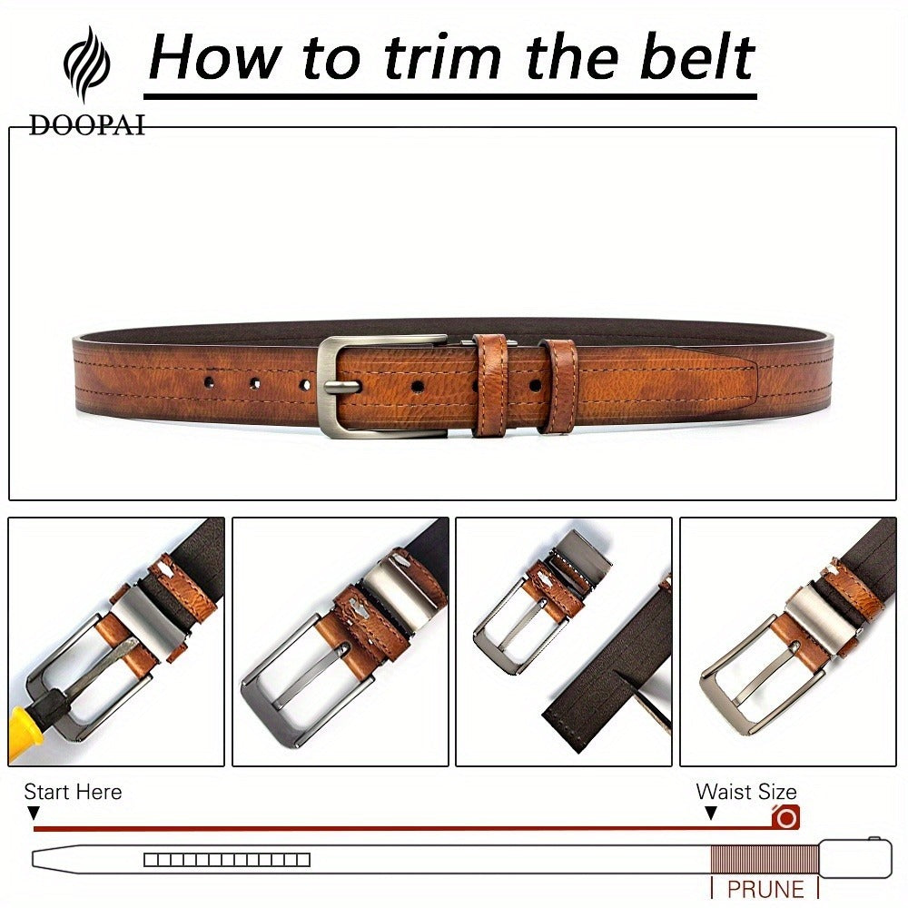 Men's Belt - 's Leather Gift Set 2 Pack Cowhide Pin Buckle Casual Vintage Jeans with - product detail view 3