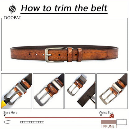 Men's Belt - 's Leather Gift Set 2 Pack Cowhide Pin Buckle Casual Vintage Jeans with - product detail view 3