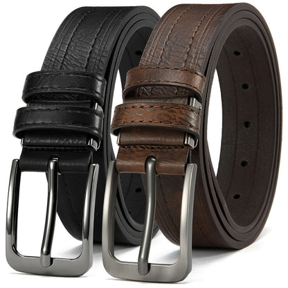 Men's Belt - 's Leather Gift Set 2 Pack Cowhide Pin Buckle Casual Vintage Jeans with - product detail view 4