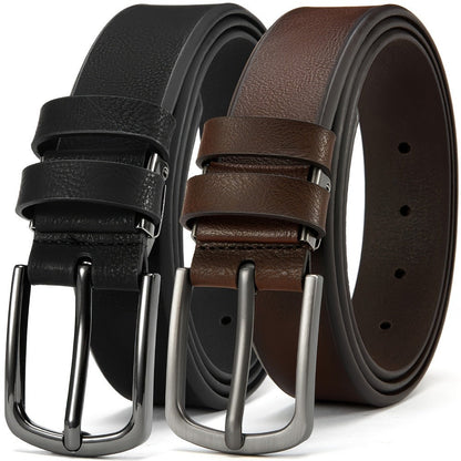 Men's Belt - 's Leather Gift Set 2 Pack Cowhide Pin Buckle Casual Vintage Jeans with - product detail view 6