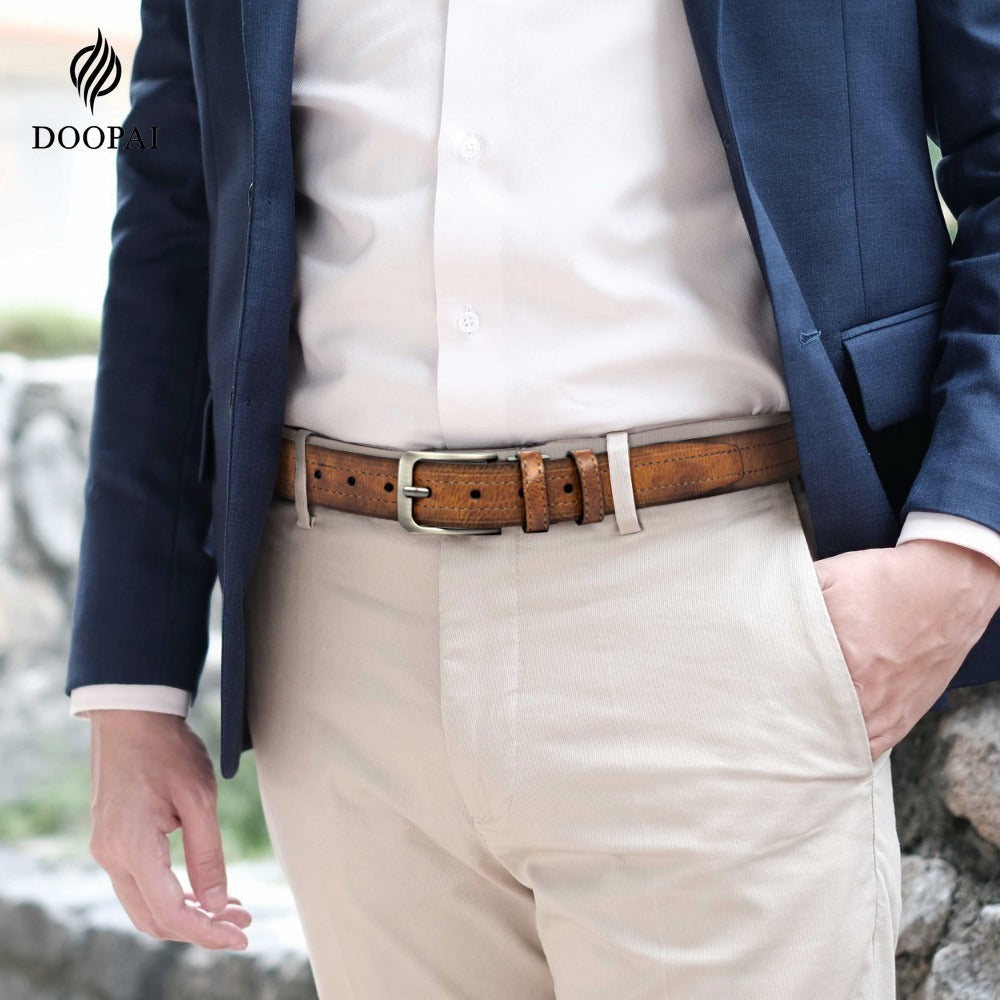 Men's Belt - 's Leather Gift Set 2 Pack Cowhide Pin Buckle Casual Vintage Jeans with - product detail view 13