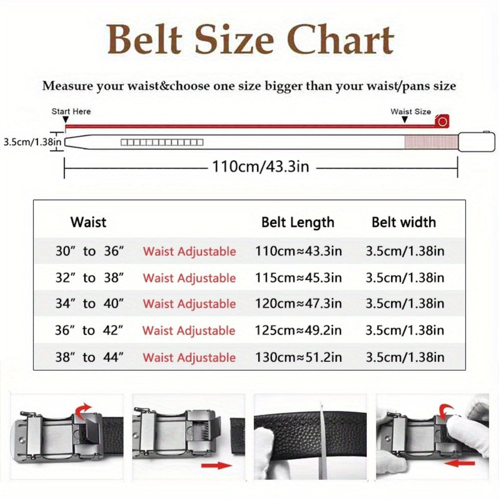 Men's Belt - 's Leather Ratchet 2-Pack Automatic Buckle Genuine Leather Adjustable No - product detail view 2
