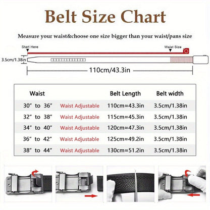 Men's Belt - 's Leather Ratchet 2-Pack Automatic Buckle Genuine Leather Adjustable No - product detail view 2