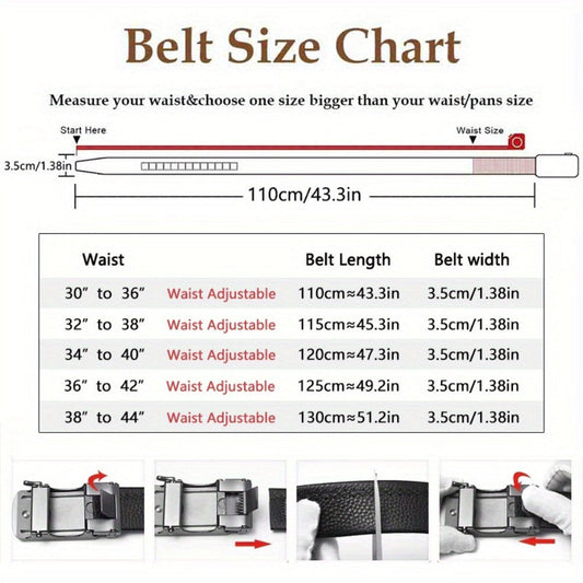 Men's Belt - 's Leather Ratchet 2-Pack Automatic Buckle Genuine Leather Adjustable No - product detail view 2