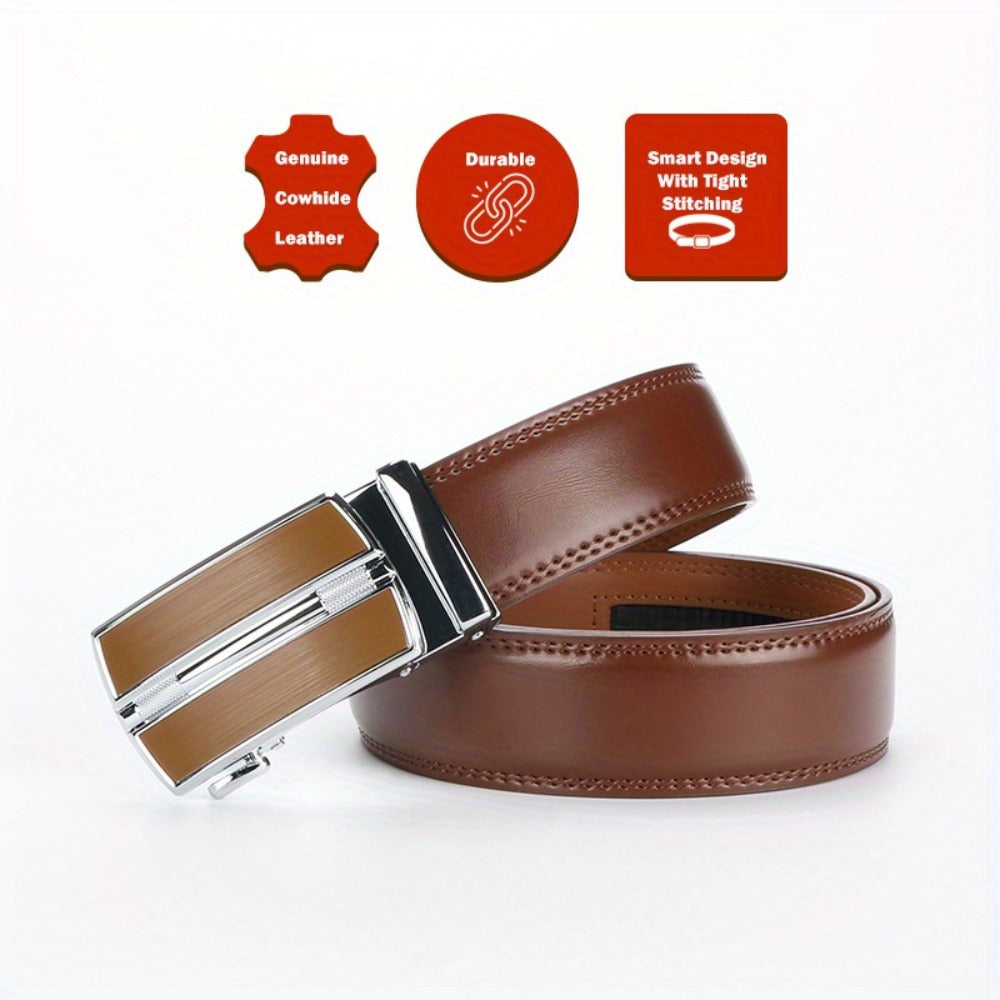 Men's Belt - 's Leather Ratchet 2-Pack Automatic Buckle Genuine Leather Adjustable No - product detail view 4