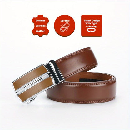 Men's Belt - 's Leather Ratchet 2-Pack Automatic Buckle Genuine Leather Adjustable No - product detail view 4